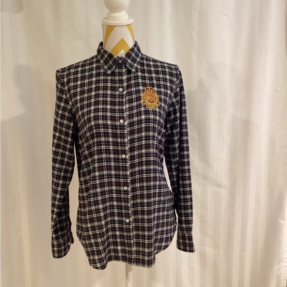 Lauren Ralph Lauren…plaid…logo button up long sleeve shirt…size M